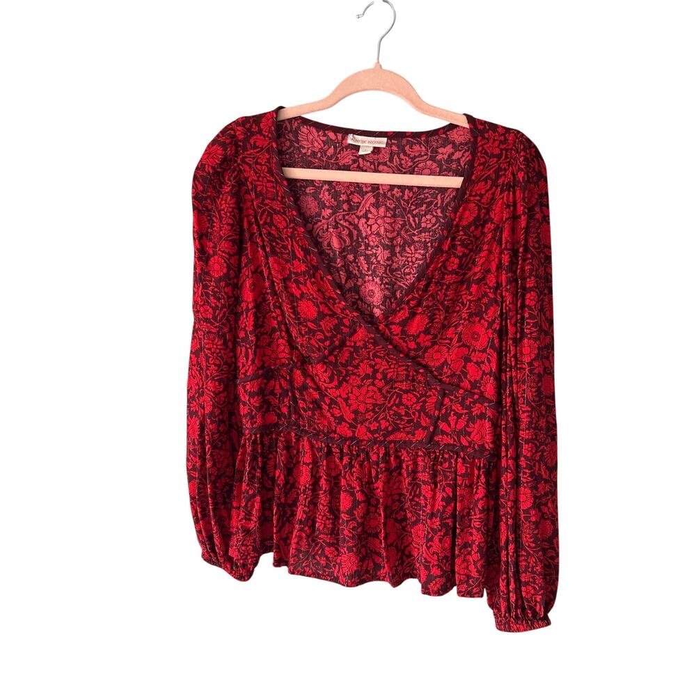 Knox Rose Red and Black Floral Long Sleeve Top Large